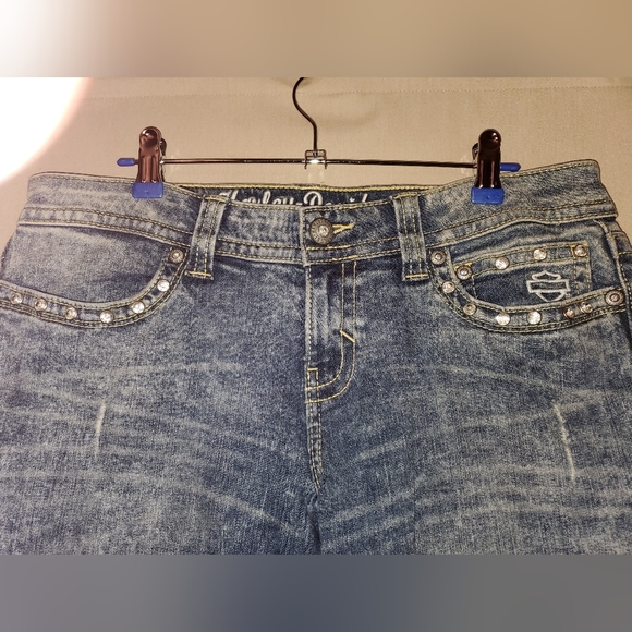 HARLEY DAVIDSON EMBELLISHED SIZE 12 WOMENS JEANS - Picture 2 of 9